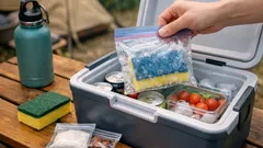 食器用スポンジで保冷剤代わりにする方法、キャンプの荷物が一気に減る