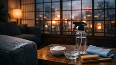 布張りソファの飲みこぼしを自宅で応急処置する方法、重曹・酢・食器用洗剤でやさしくシミ抜き