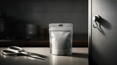 ふりかけの袋が開かないを解決するハサミの切り方、吊り下げ穴を残すだけ